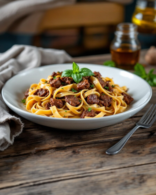 Rustikales Wildschweinragout mit hausgemachten Tagliatelle
